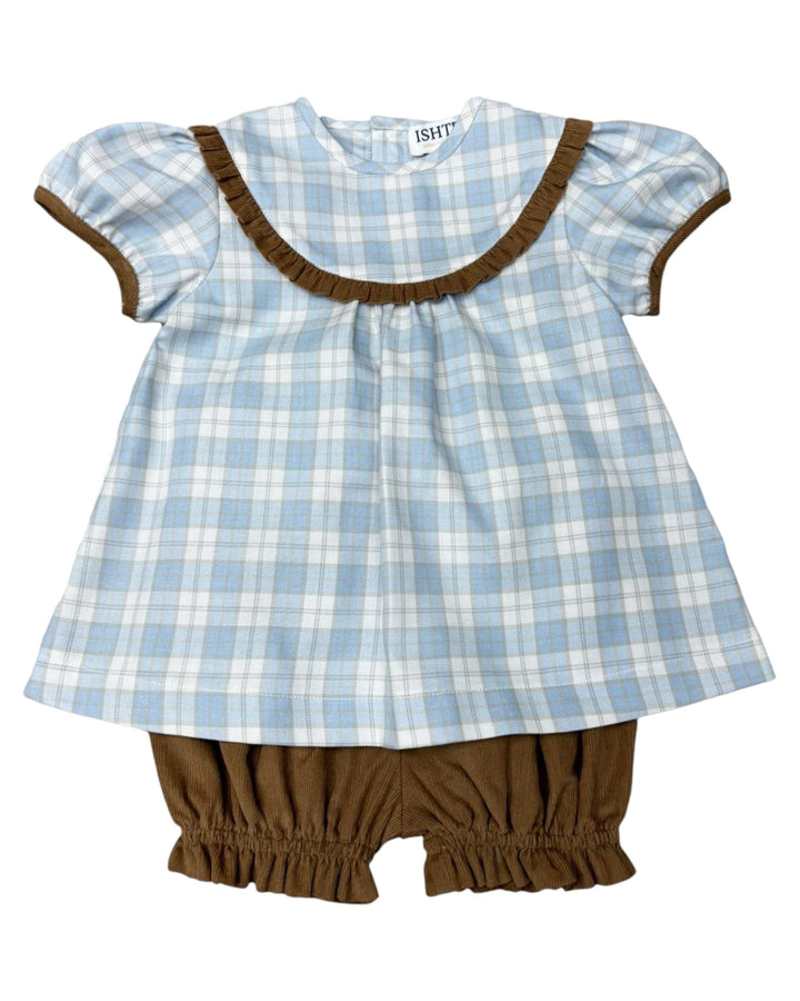 Blue Plaid Girls Bloomer Set