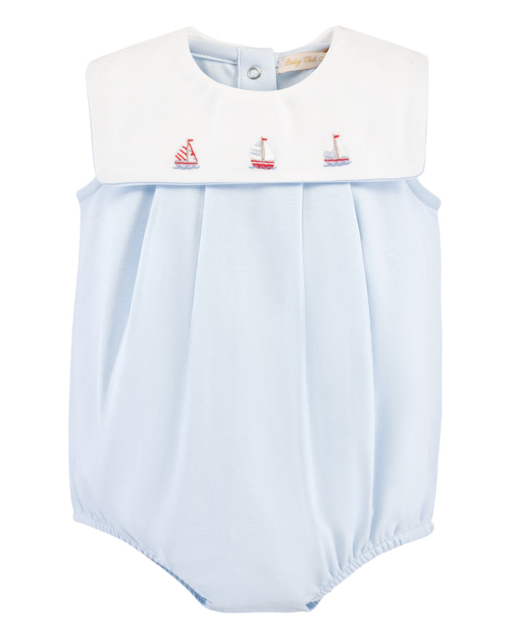 Blue Sailboat Embroidered Boys Bubble, That Store, front