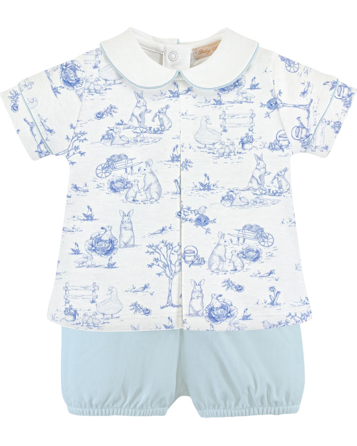 Blue Toile Bunnies Printed Bloomer Set, That Store, front