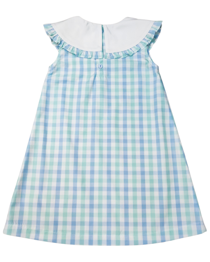 Blue and Mint Plaid Aline Girls Dress, Shop That Store, back