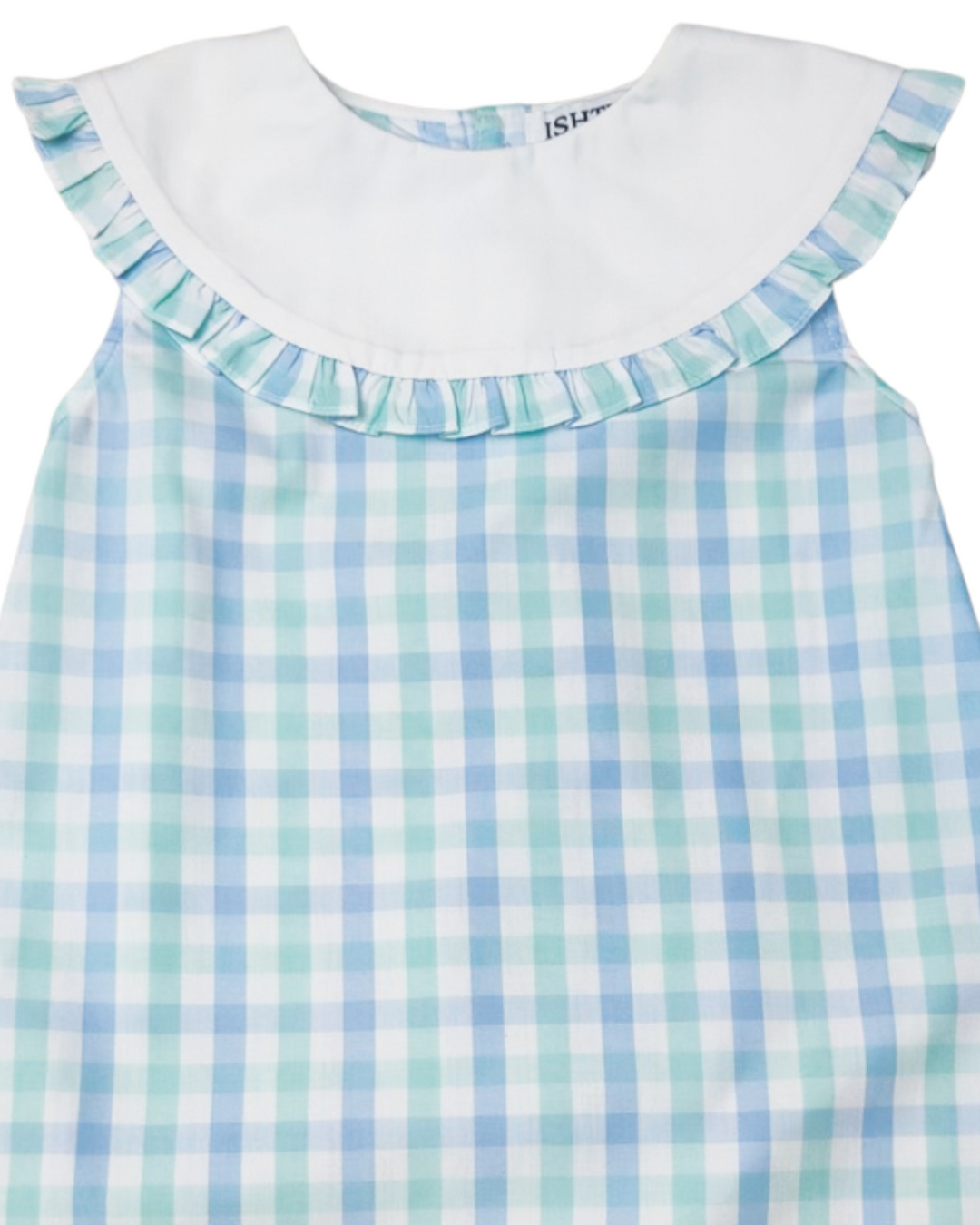 Blue and Mint Plaid Aline Girls Dress, Shop That Store, close up