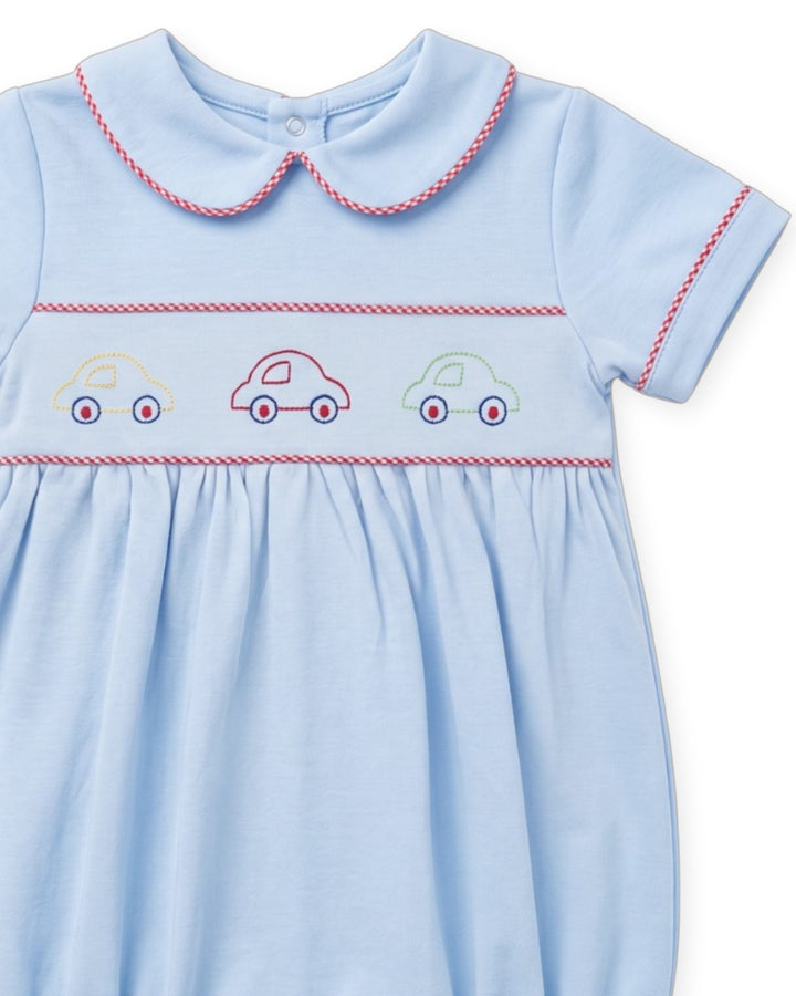 blue boys bubble with embroidered cars, that store