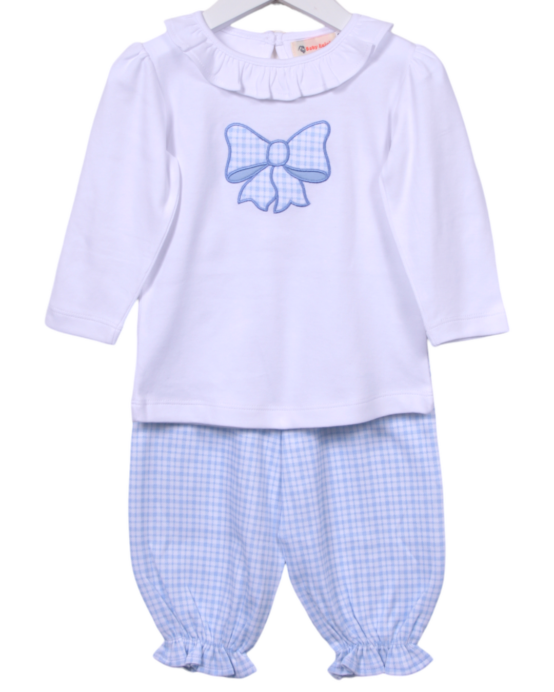 Bow Applique Blue Windowpane Bloomer Pant Set, Shop That Store