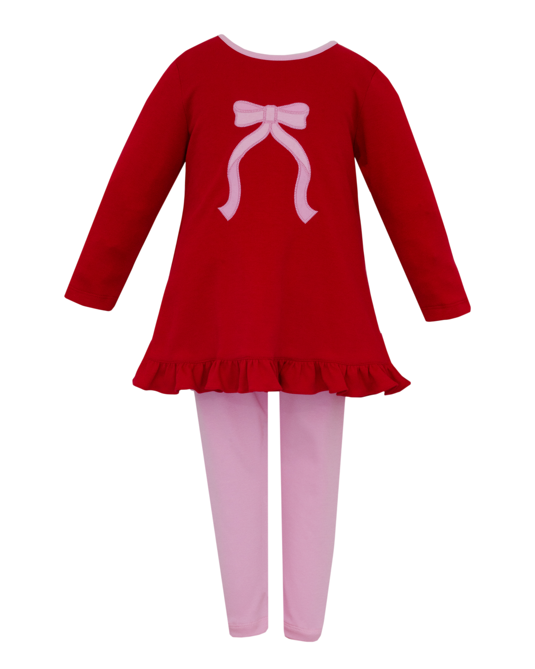 Bow Applique Red & Pink Girls Tunic Set, that store