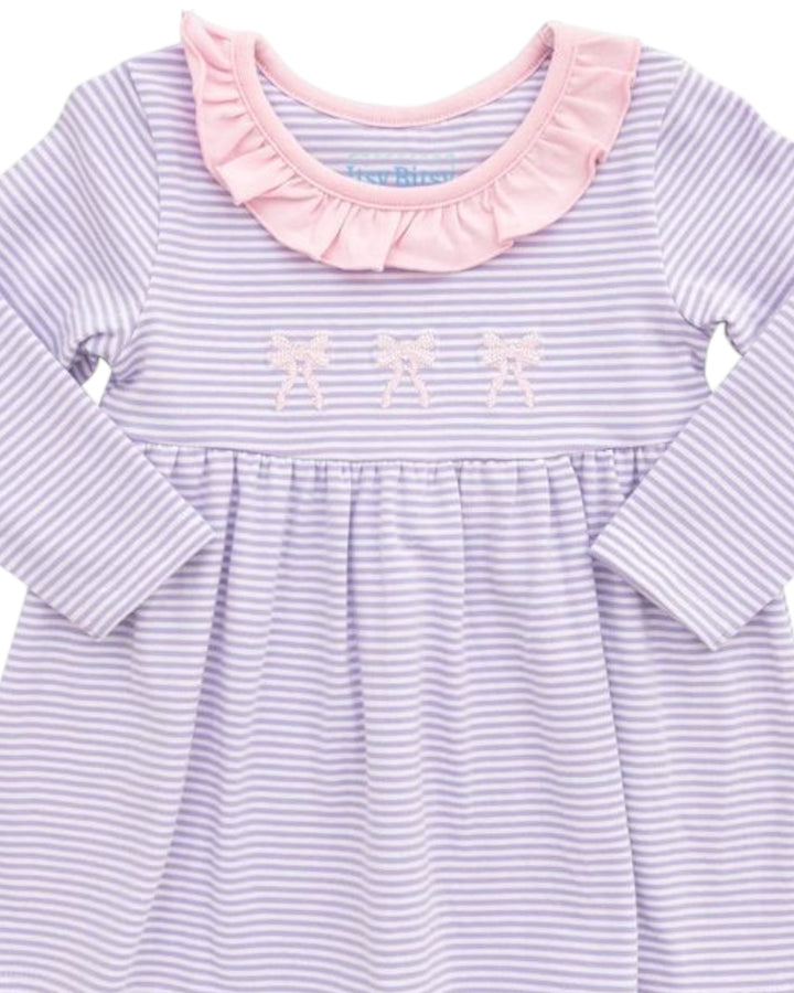 Bow Embroidered Lilac Stripe Girls Pants Set