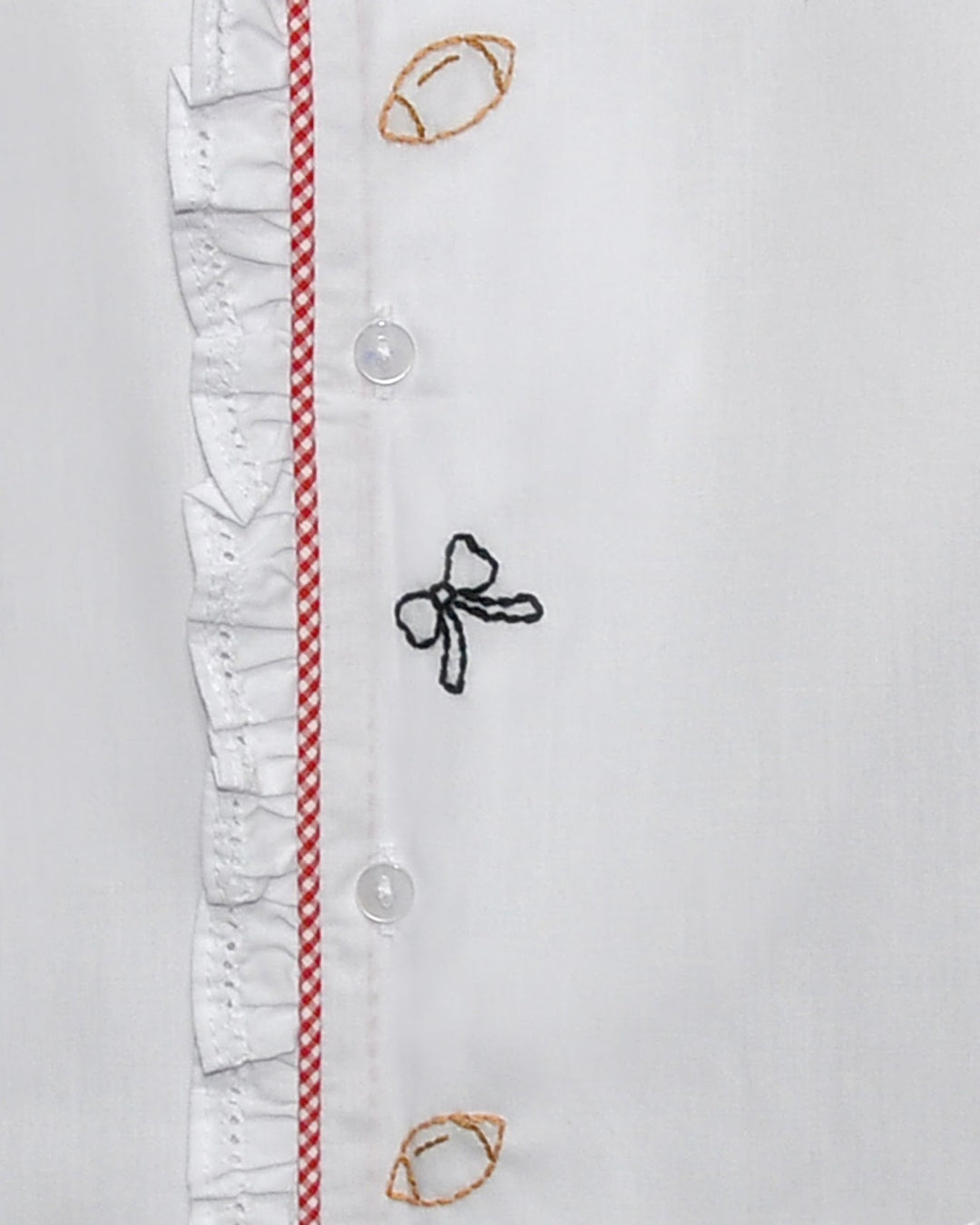 Bow and Football Embroidered White/Red Girls Daygown