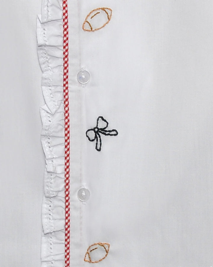 Bow and Football Embroidered White/Red Girls Daygown