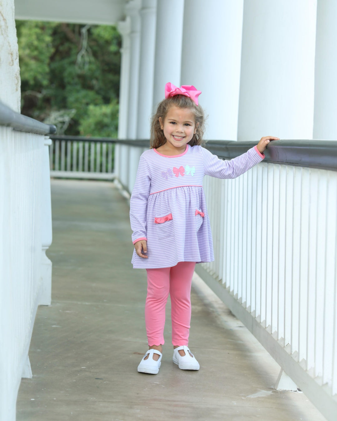 Bows Lavender Stripe Girls Pants Set
