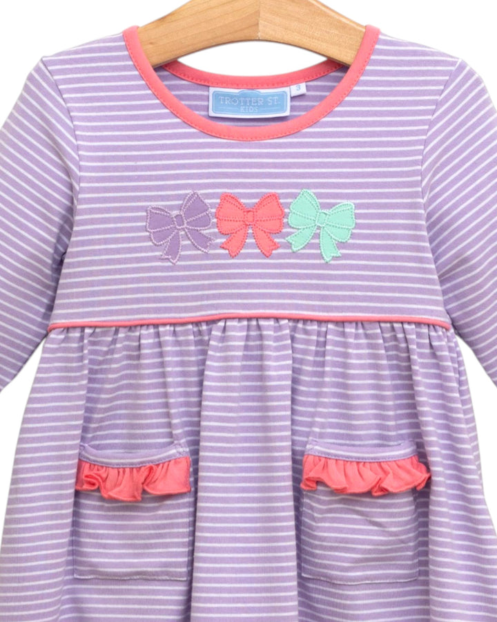 Bows Lavender Stripe Girls Pants Set