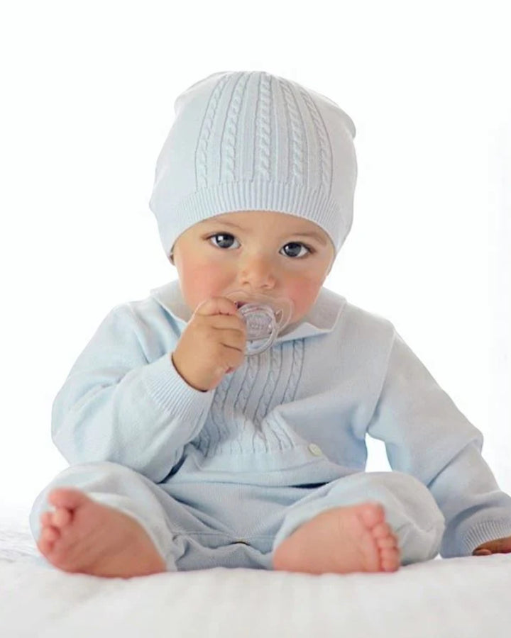 Boys Cable Knit Blue Longall with Hat