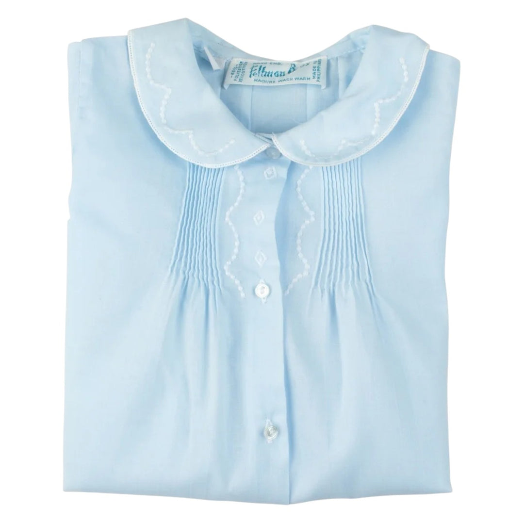Boys Embroidered Collar Folded Blue Daygown