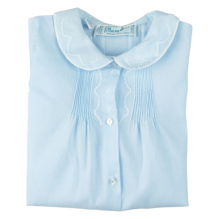 Boys Embroidered Collar Folded Blue Daygown