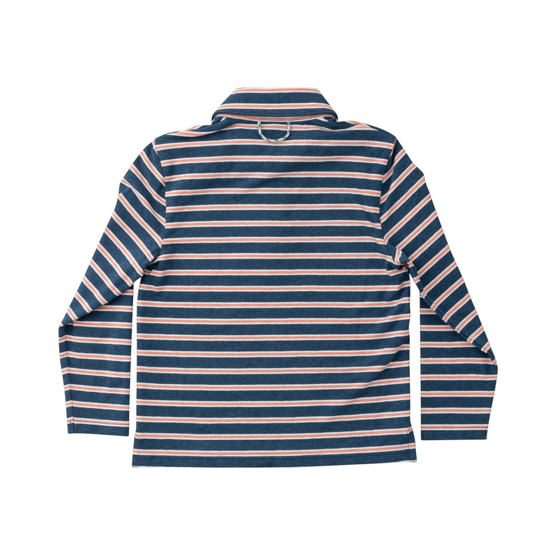 Boys Long Sleeve Too Cool for School Cotton Polo in Dark Denim Crabapple Stripe