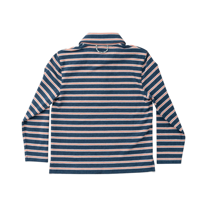 Boys Long Sleeve Too Cool for School Cotton Polo in Dark Denim Crabapple Stripe