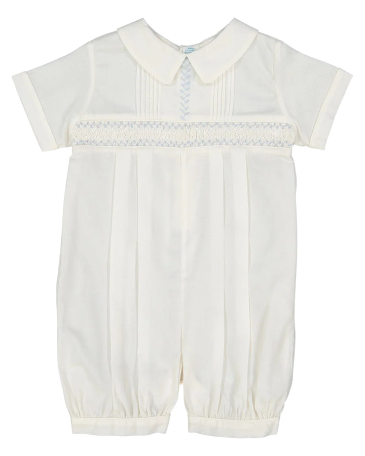 White baby romper with a collar on a white background