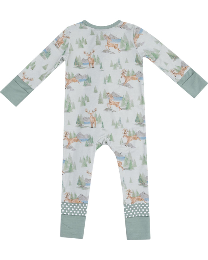 Buck Deer Green 2 Way Zipper Convertible Romper, That Store, back