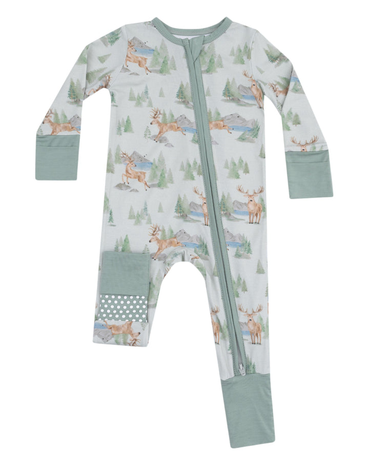 Buck Deer Green 2 Way Zipper Convertible Romper, That Store, front