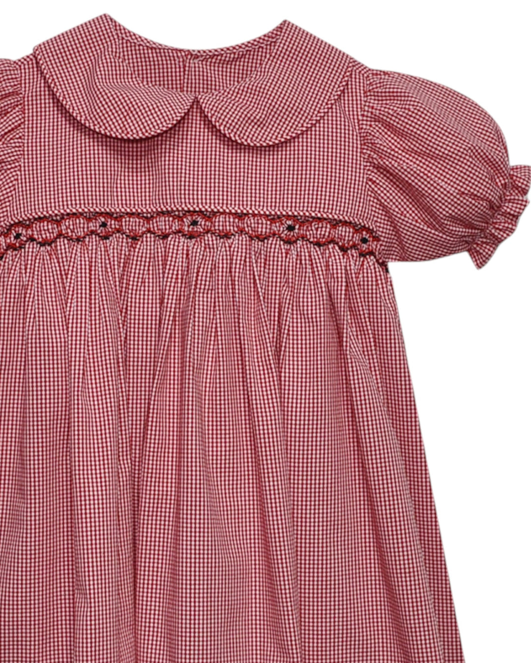 Red checkered dress with a collar on a white background