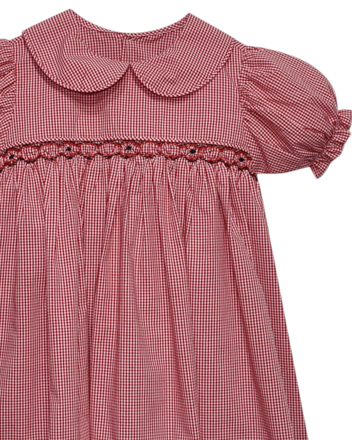 Red checkered dress with a collar on a white background