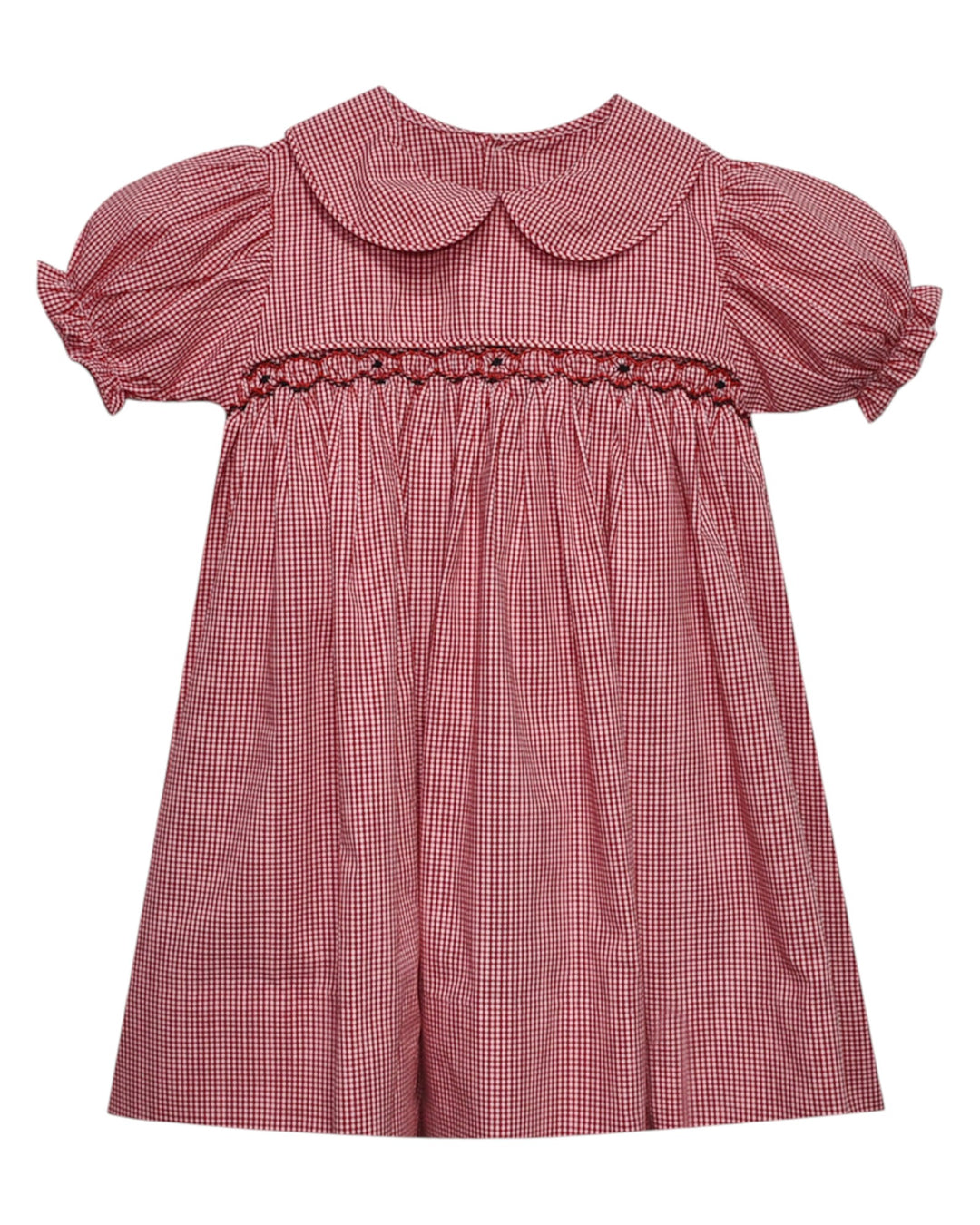 Red checkered dress with a Peter Pan collar on a white background