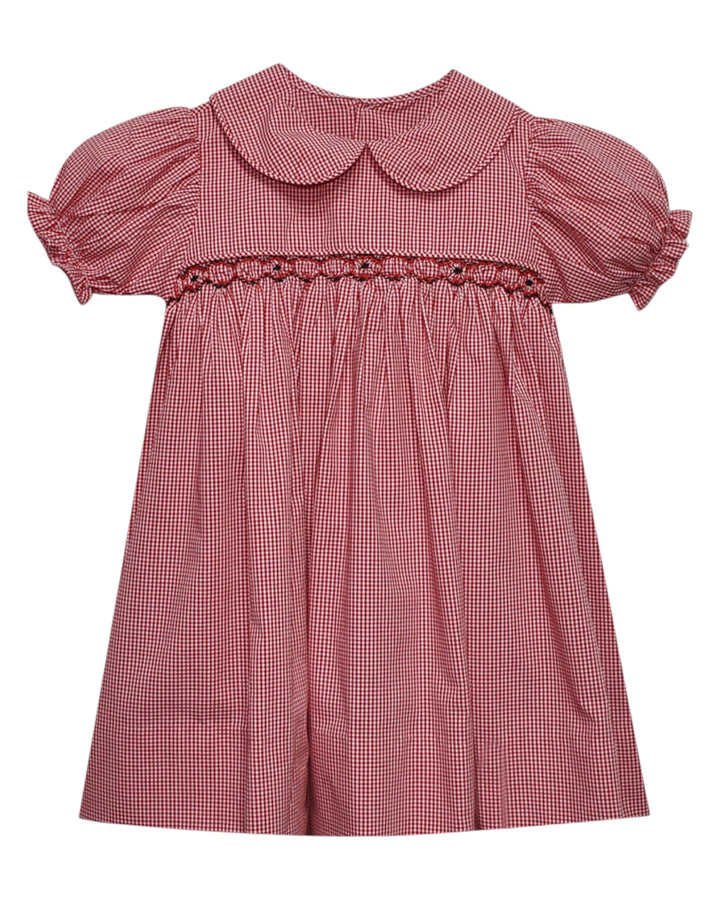 Red checkered dress with a Peter Pan collar on a white background