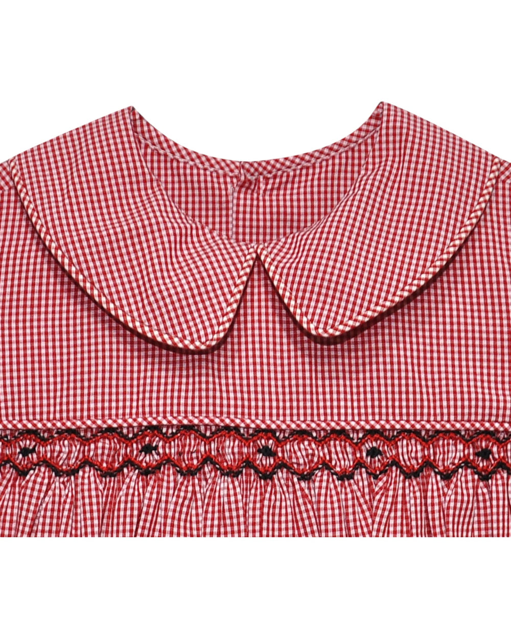Red and white checkered collar with scalloped edge on a white background