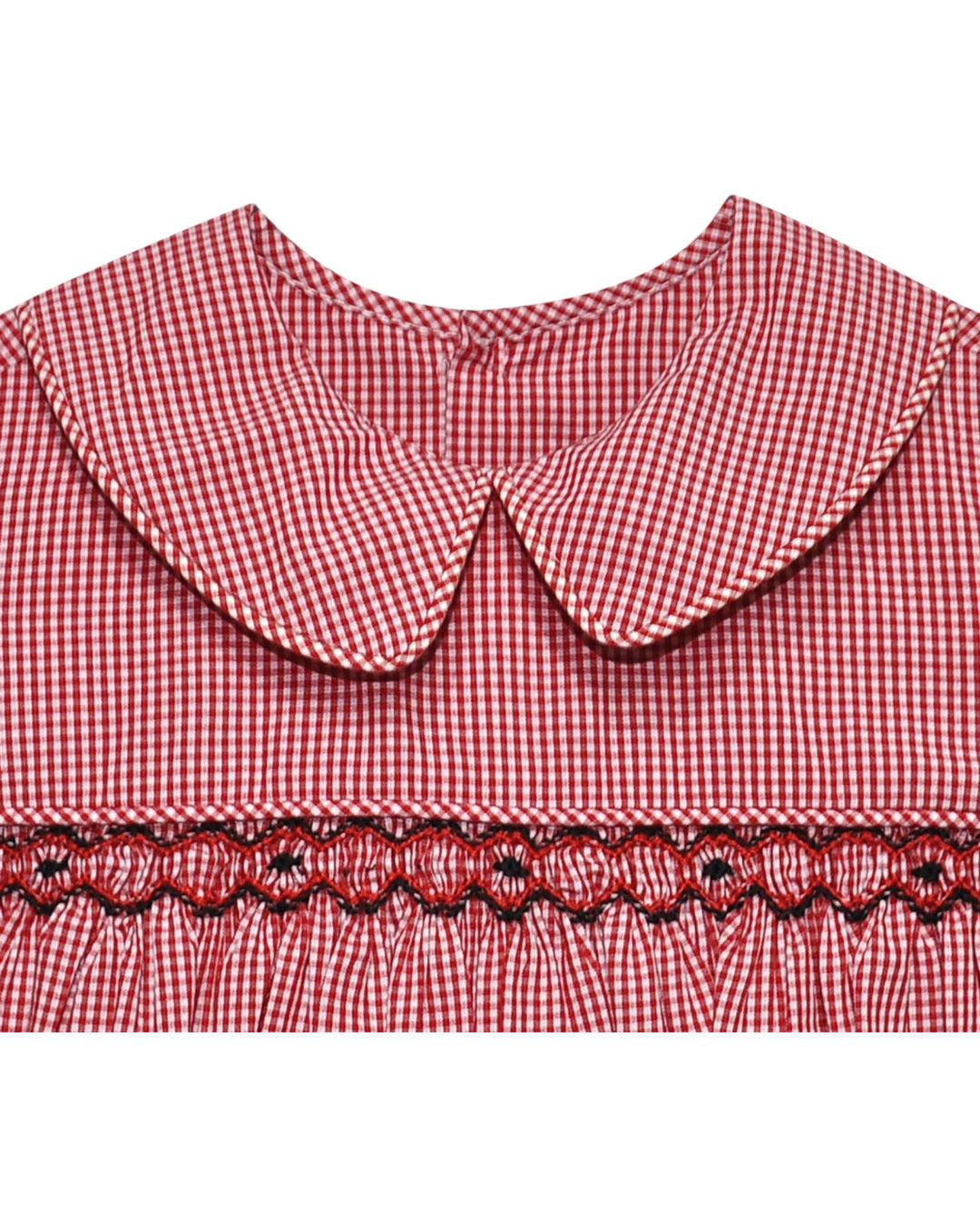 Red and white checkered collar with scalloped edge on a white background