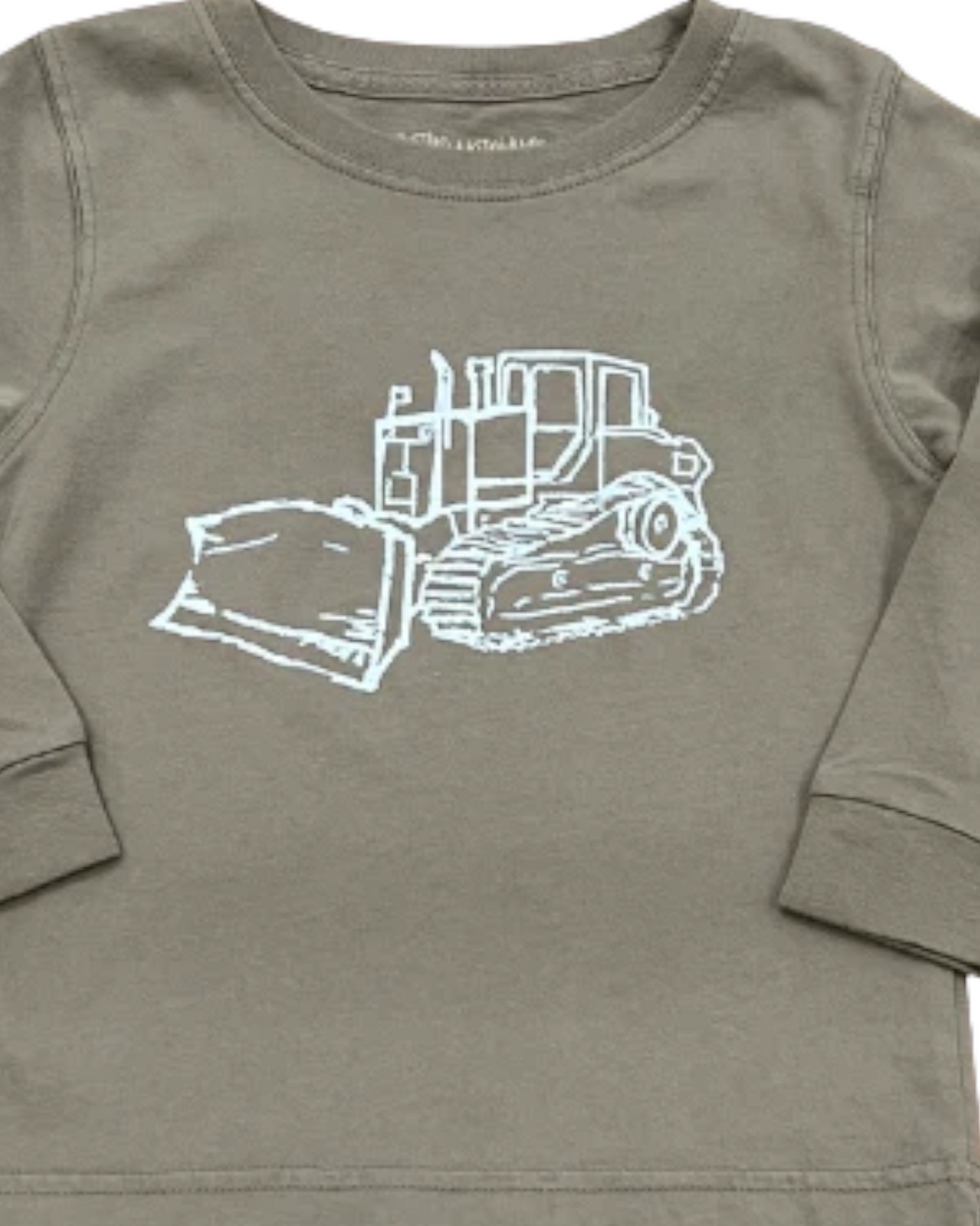 Bulldozer Long Sleeve Tee- Gray & Light Blue, close up