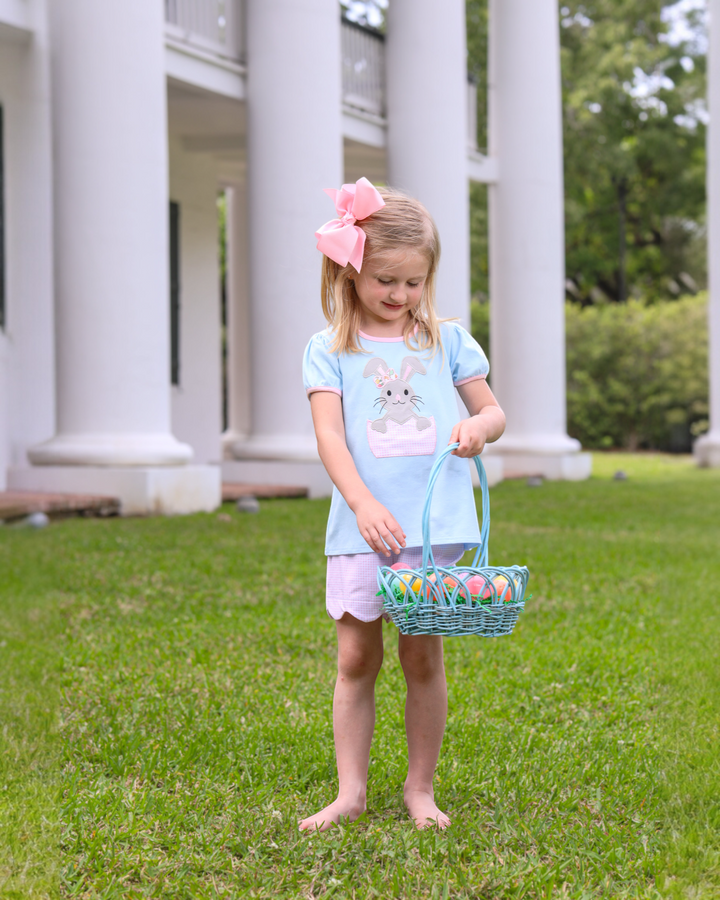 Bunny Applique Blue Scalloped Girls Short Set, That Store, child