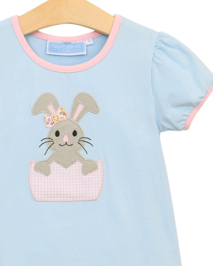 Bunny Applique Blue Scalloped Girls Short Set, That Store, close up 2
