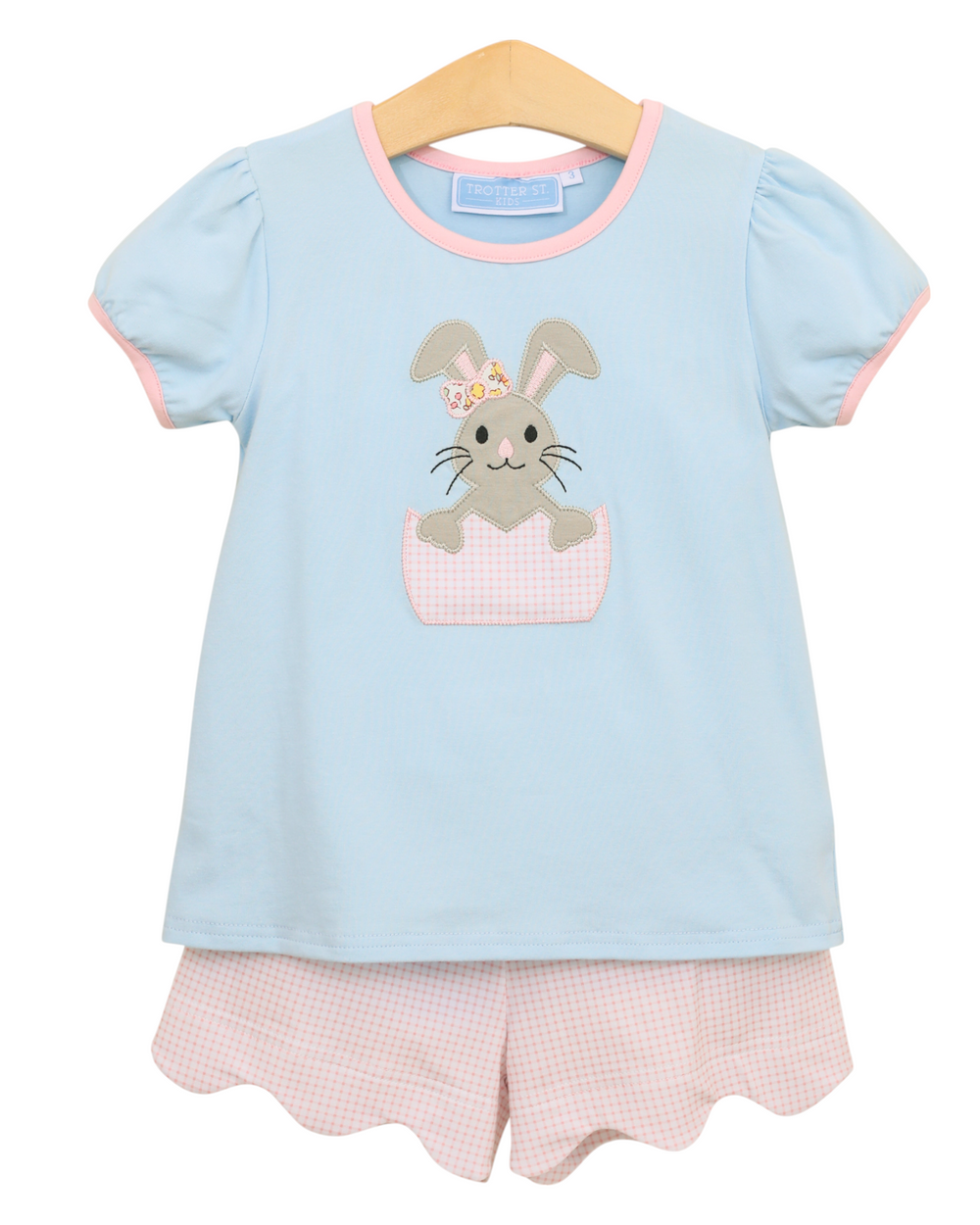 Bunny Applique Blue Scalloped Girls Short Set, That Store, front