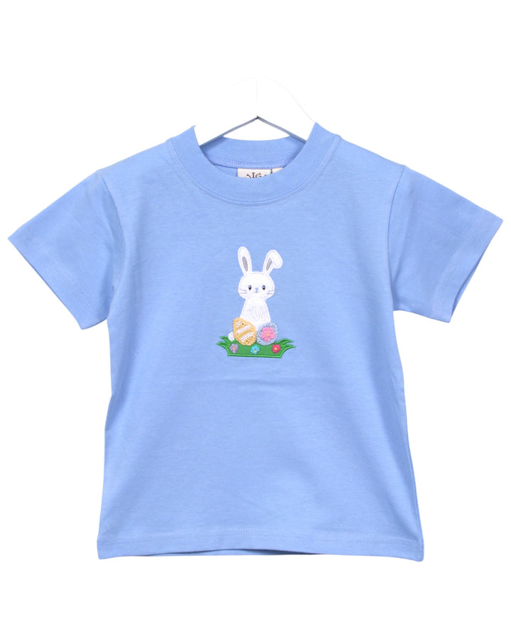Light blue t-shirt with a bunny design on a white background