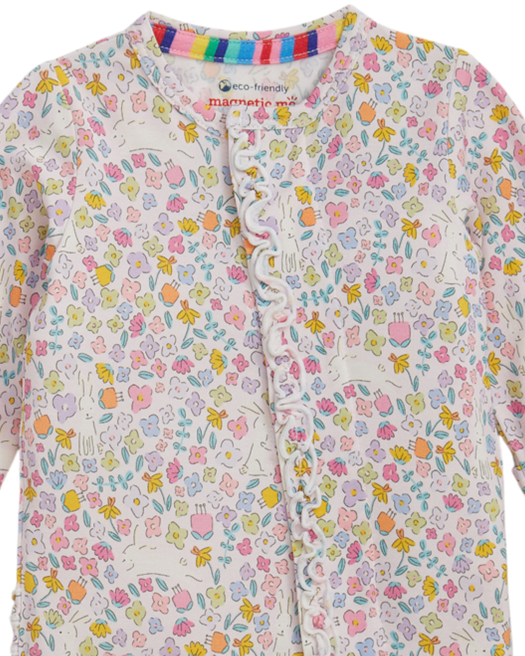 Children's cardigan with colorful floral pattern on a white background
