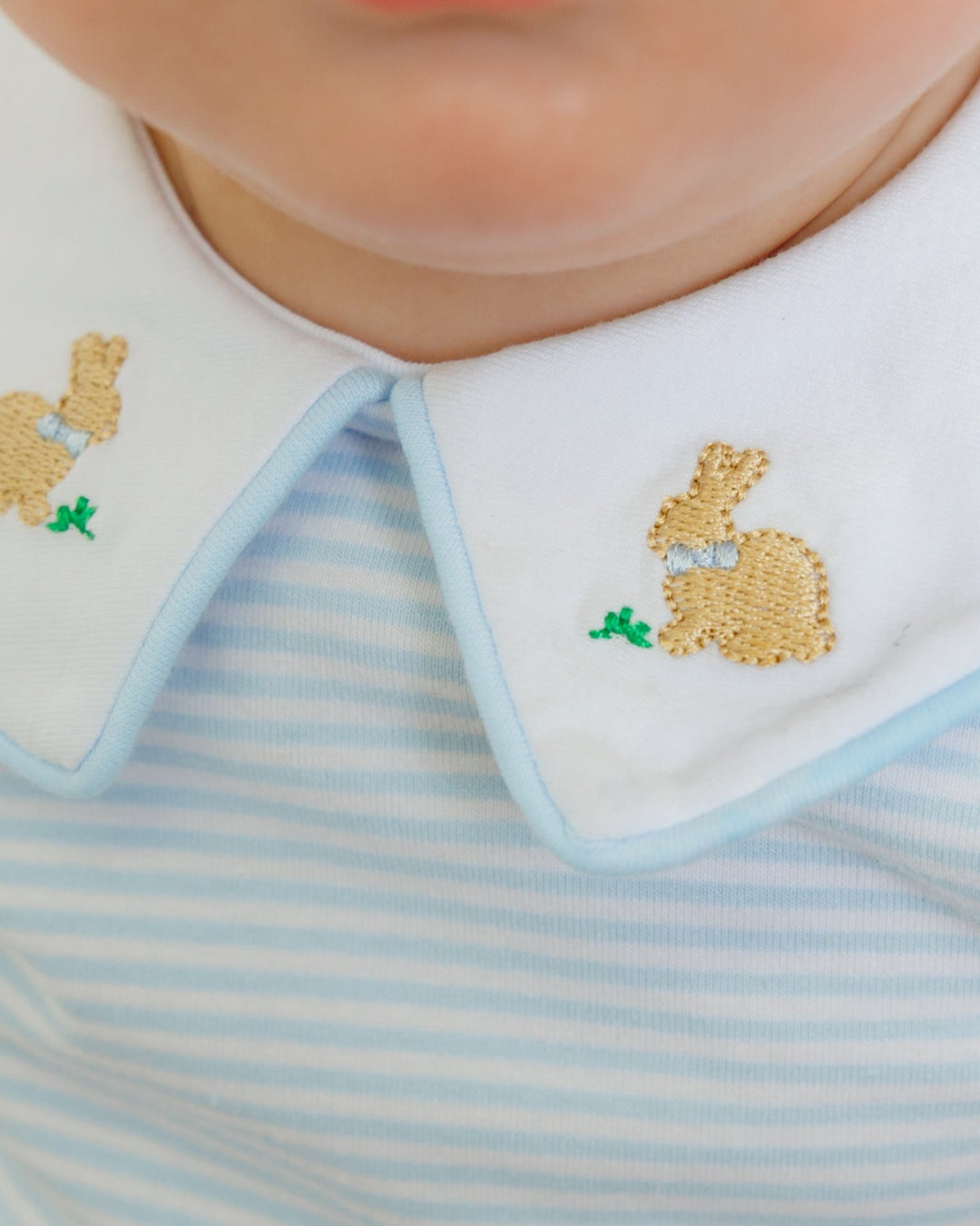 Bunny Embroidered Blue Stripe Boy Bubble
