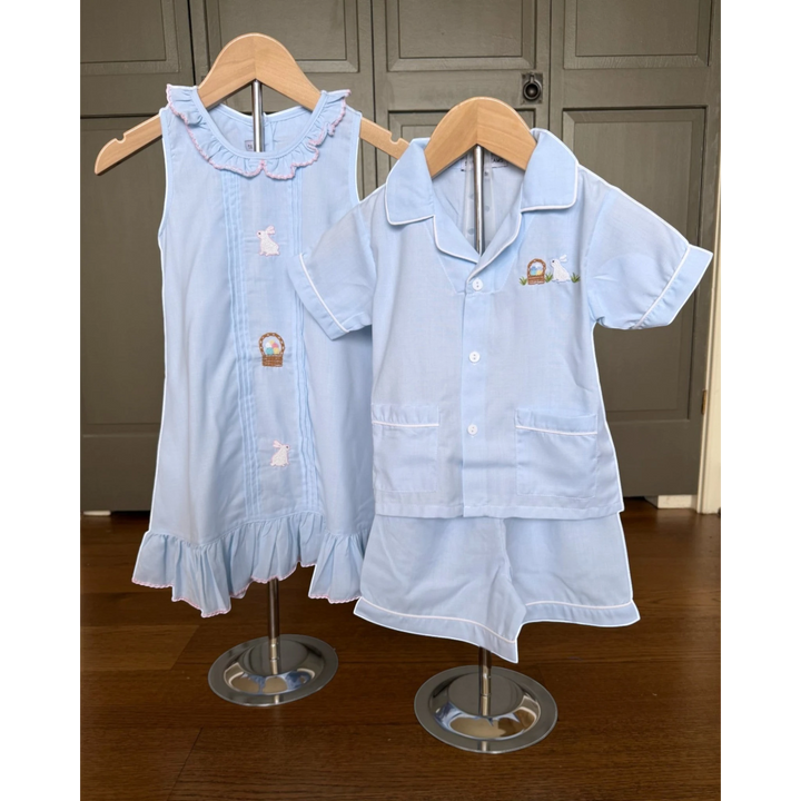 Bunny Embroidered Blue Boys Pjs
