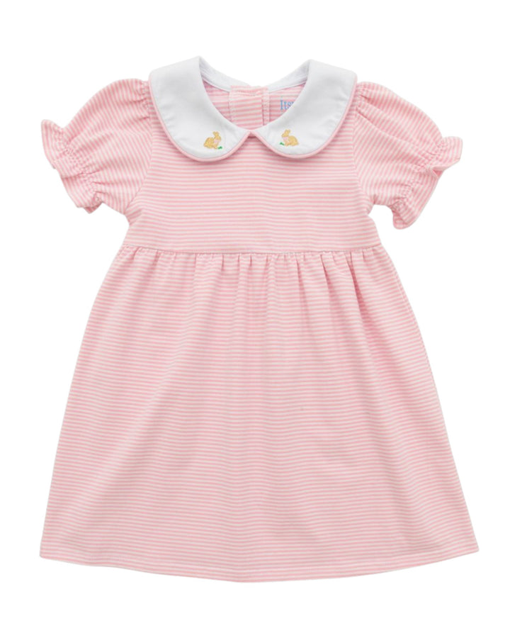 Bunny Embroidered Pink Stripe Dress