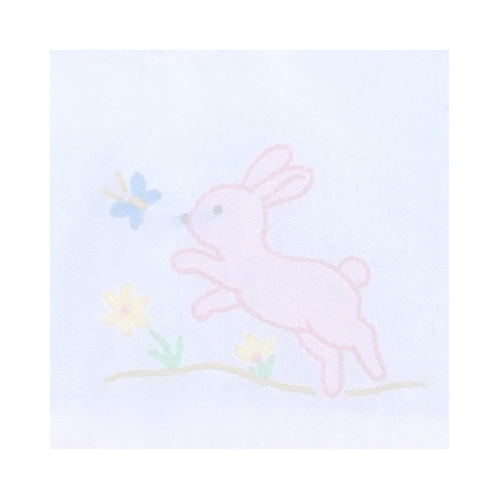 Bunny Hopping Embroidered White and Pink Girls Dress, That Store, close up
