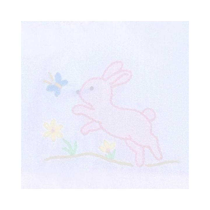 Bunny Hopping Embroidered White and Pink Girls Dress, That Store, close up