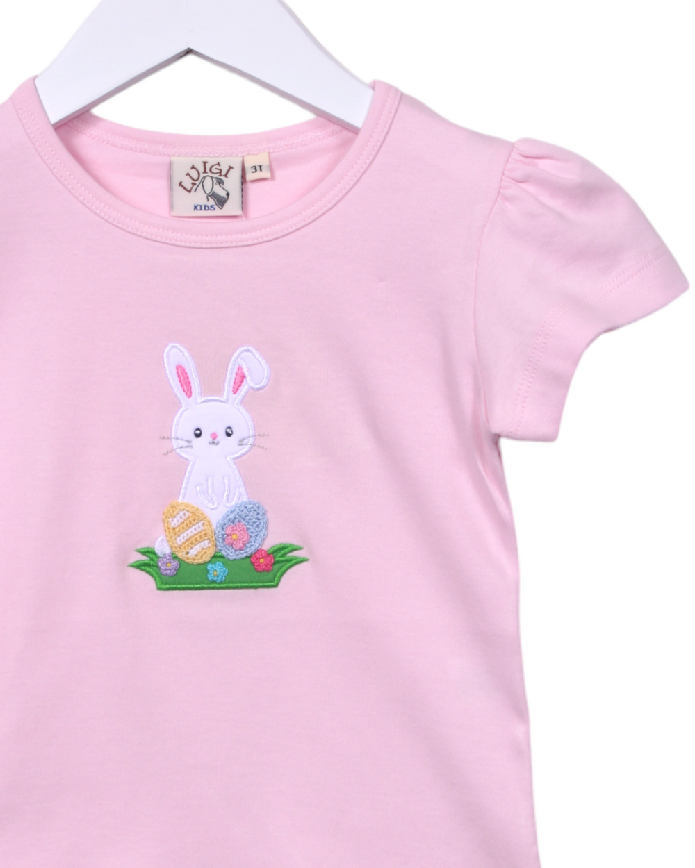 Bunny With Easter Eggs Pink Girls Top, Shop That Store, close up