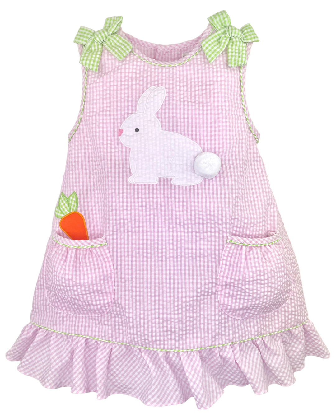Bunny with Carrot Applique Pink Seersucker Gingham Dress, That Store, front