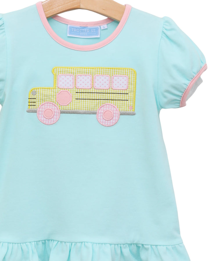 Bus Ruffle Girls Mint/Pink Short Set, That Store, bus