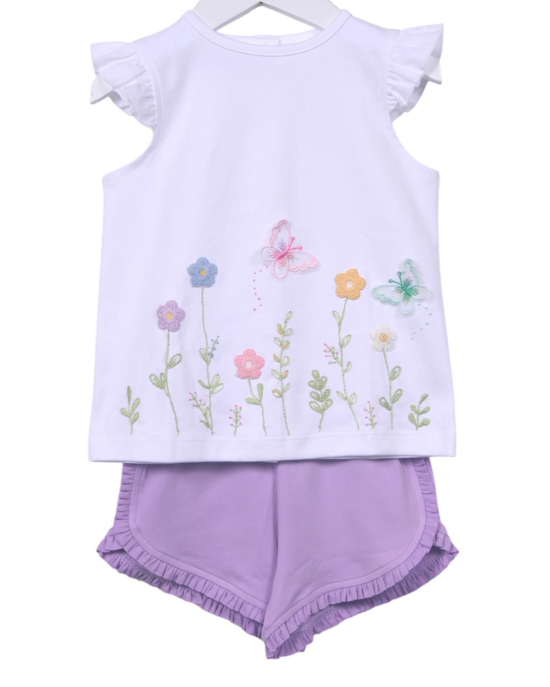 Butterfly Garden Embroidered Pink Girls Short Set, That Store, front