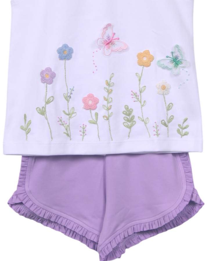 Butterfly Garden Embroidered Pink Girls Short Set, That Store, shorts