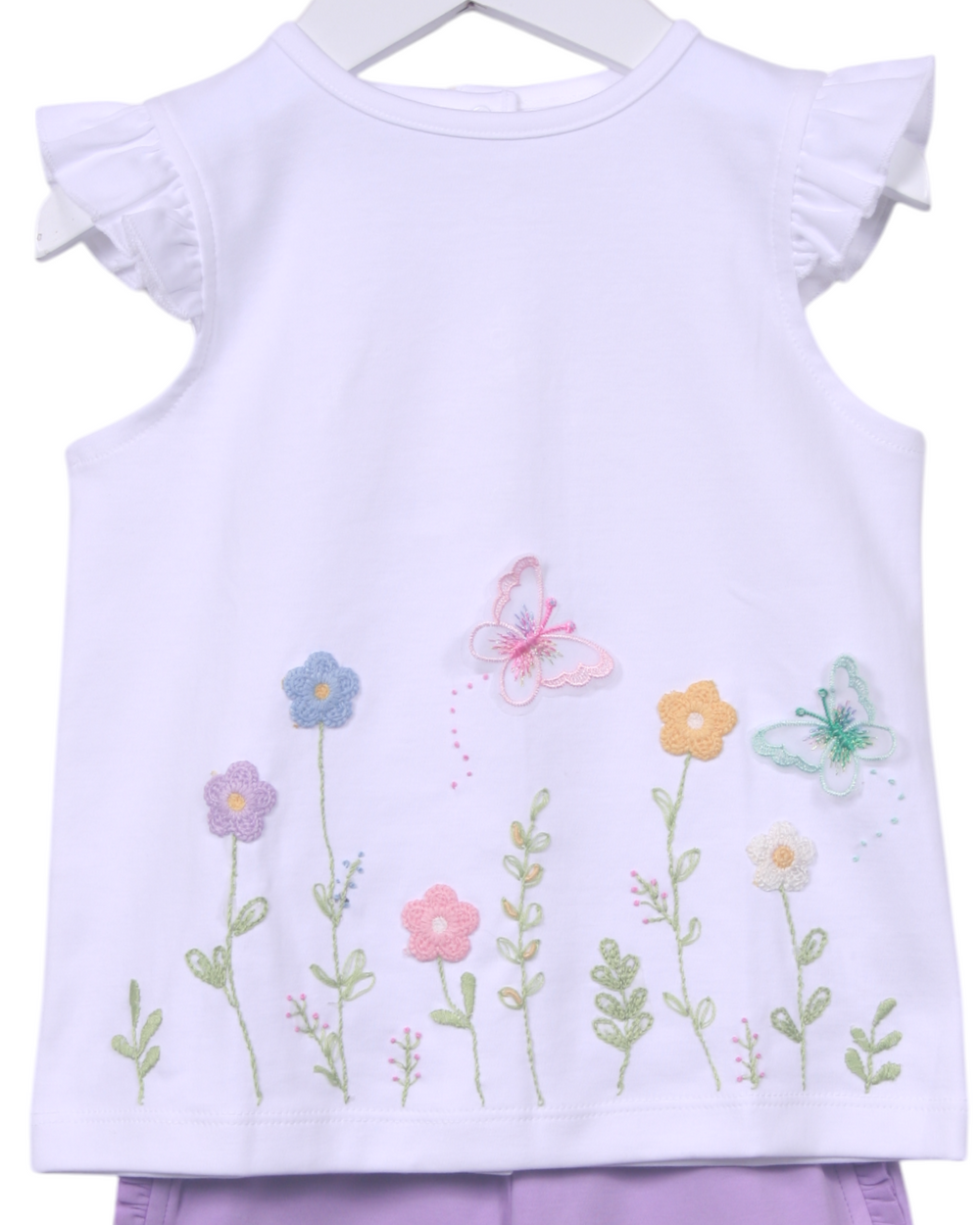 Butterfly Garden Embroidered Pink Girls Short Set, That Store, top