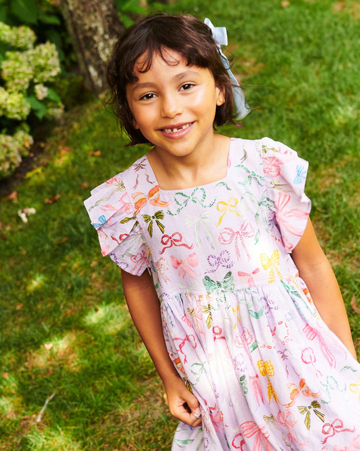 Girls Elsie Dress - Lavender Watercolor Bows
