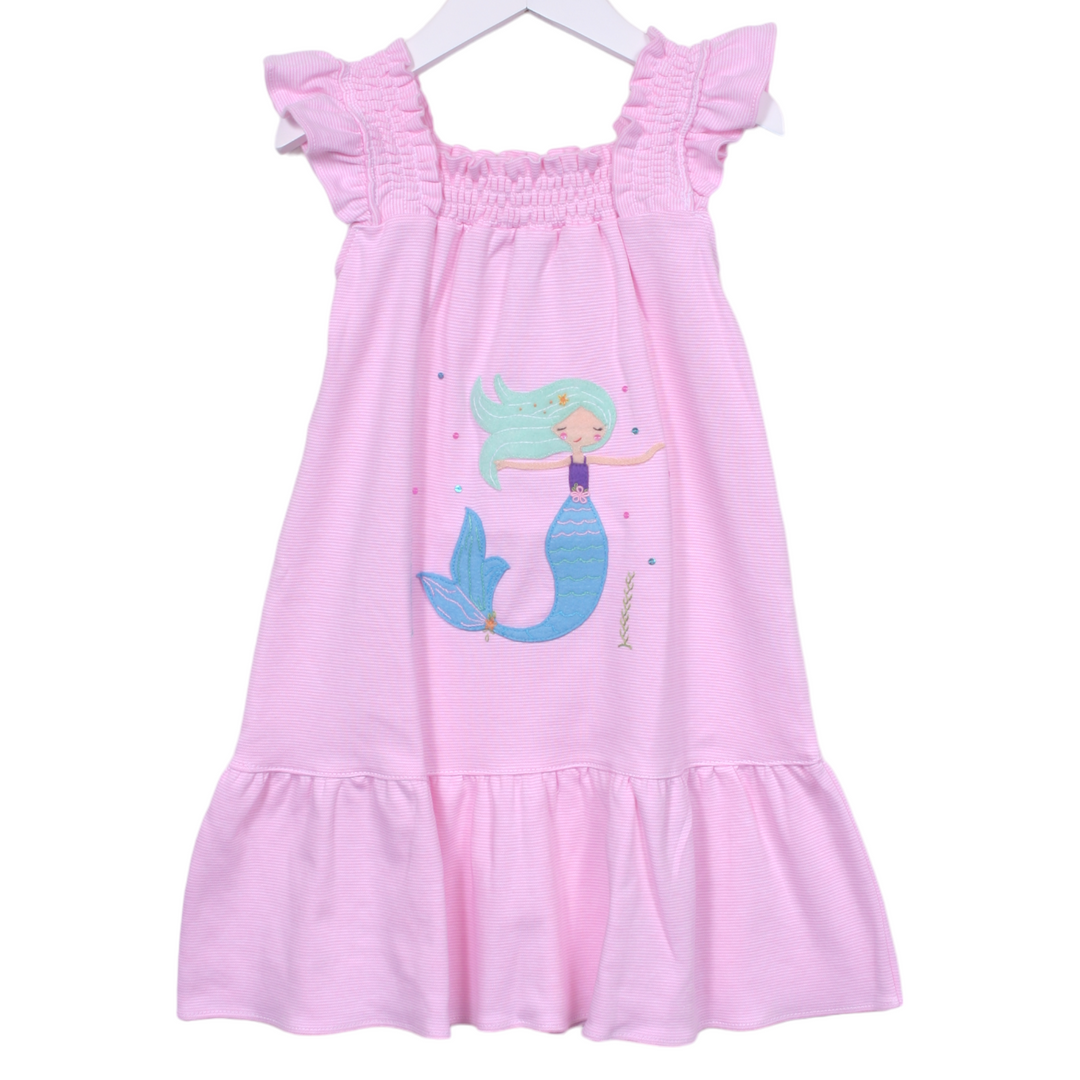 Mermaid Pink Stripe Ruffle Dress, front