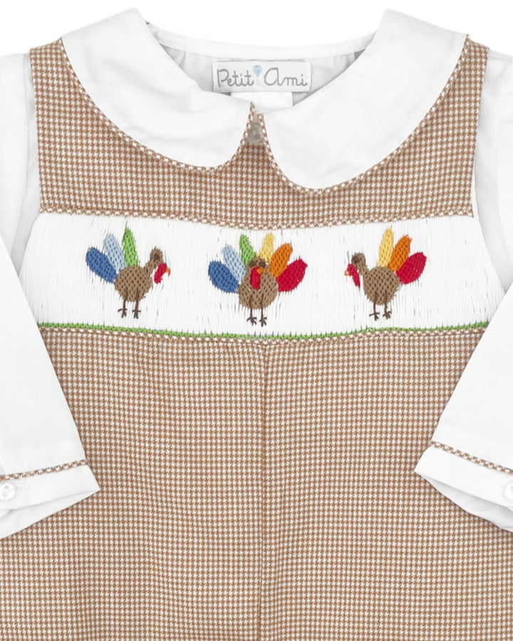 Smocked Turkeys Brown Check Boys Longall