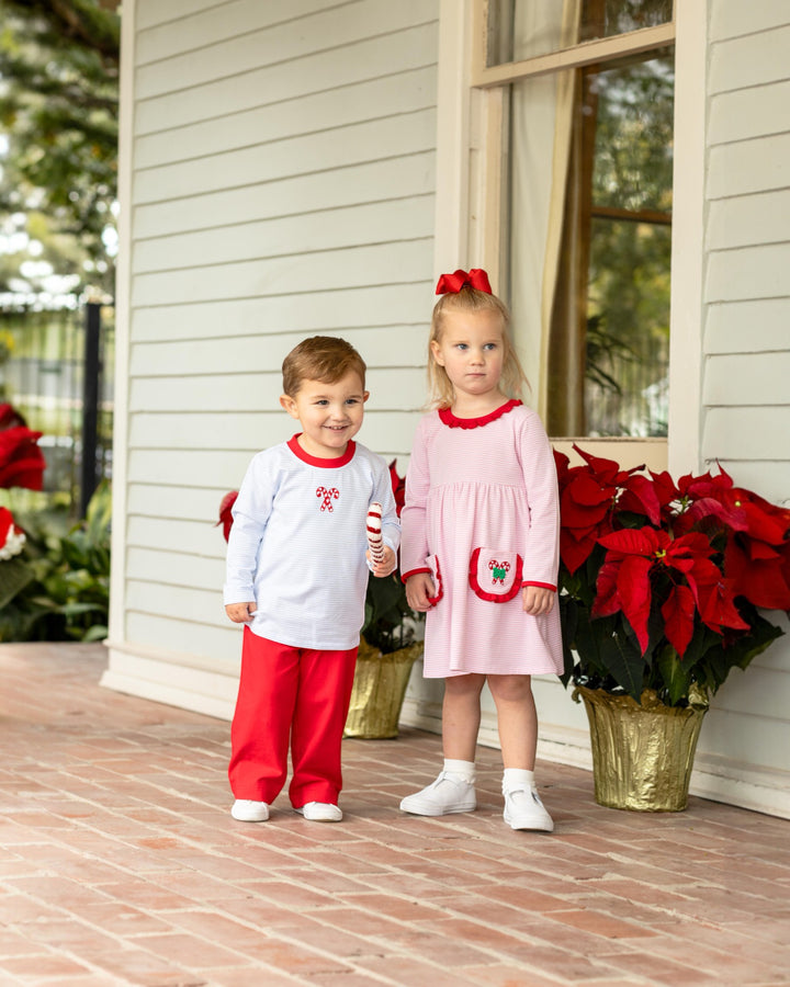 Candy Cane Embroidery Pink Stripe Dress, That Store, kids