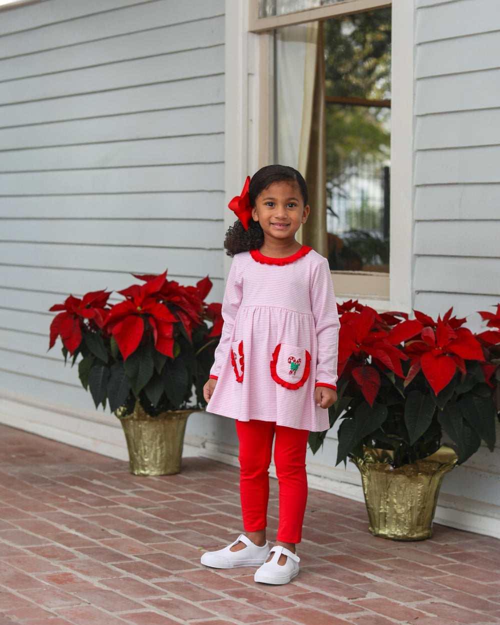  Candy Cane Embroidery Pink Stripe Ruffle Girls Pants Set ,That Store, child