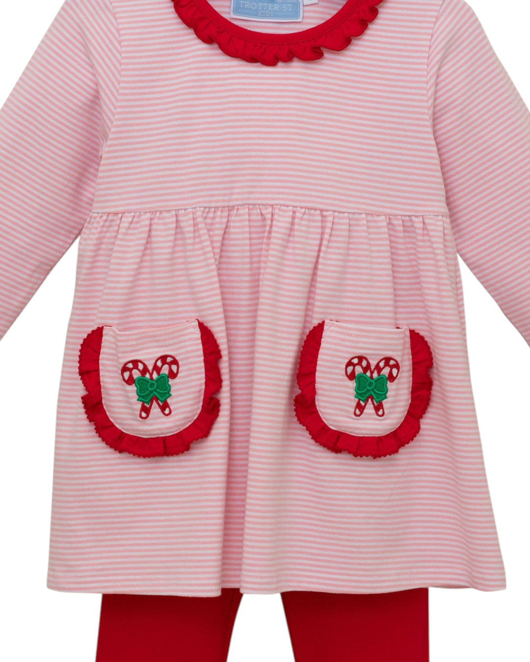  Candy Cane Embroidery Pink Stripe Ruffle Girls Pants Set ,That Store, close